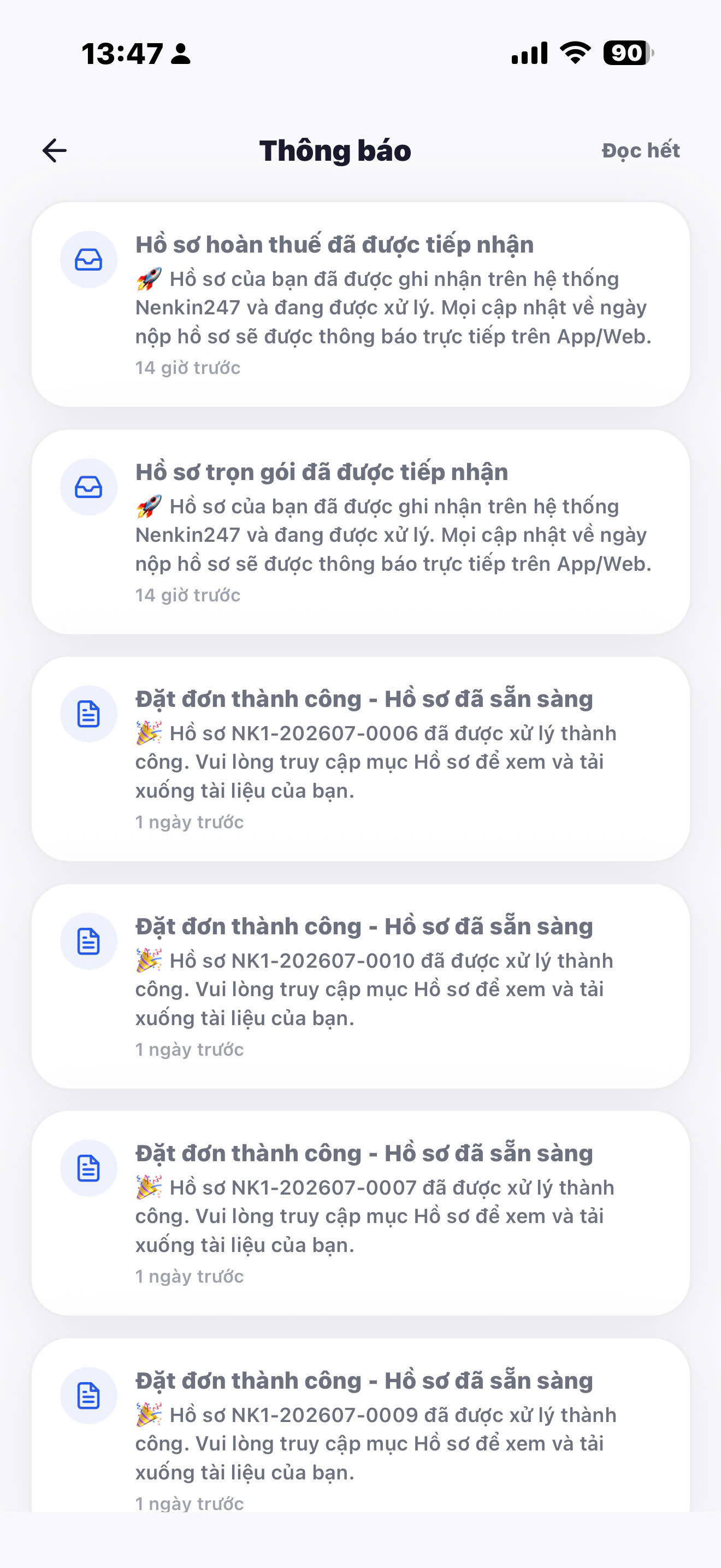 Thông báo cập nhật hồ sơ
